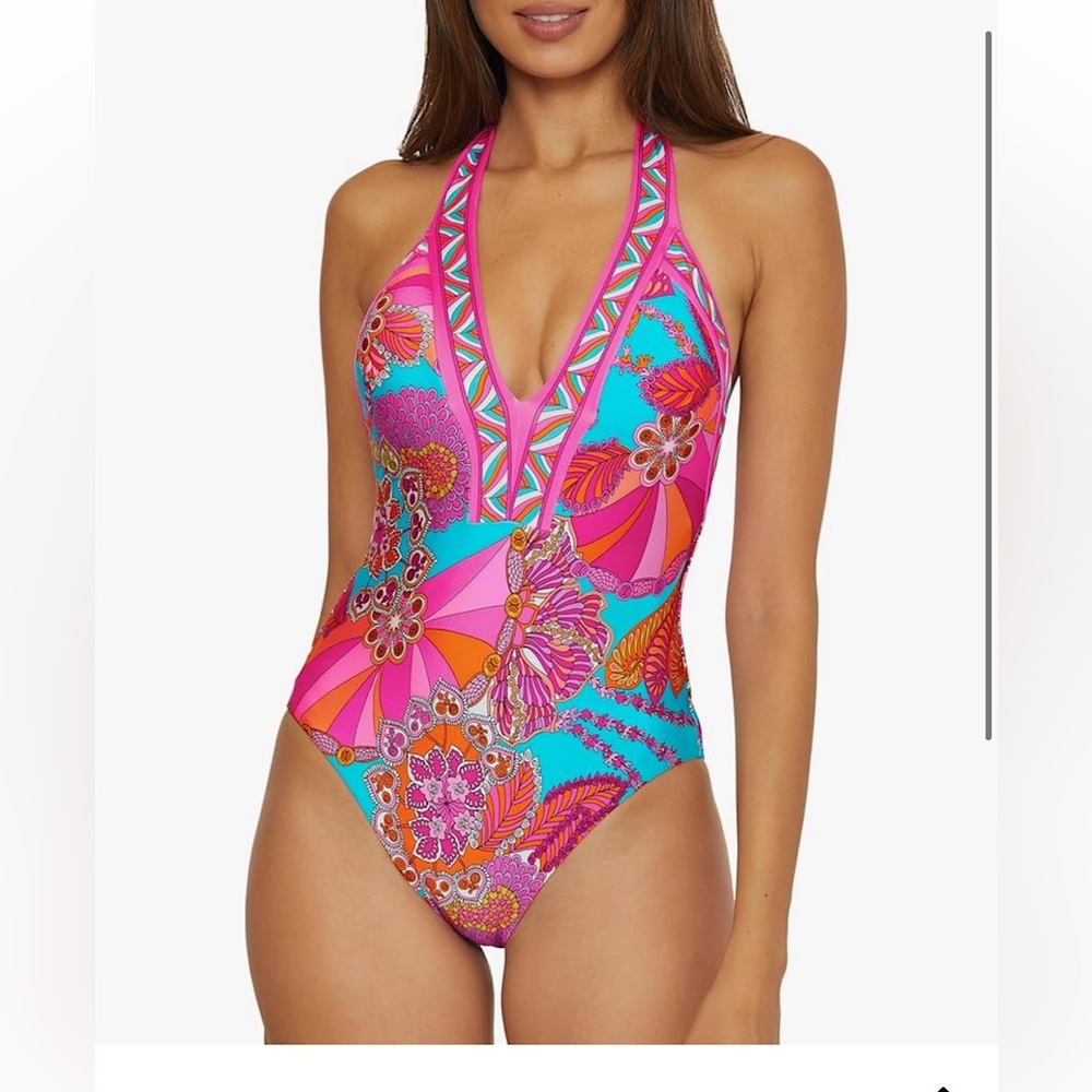 Trina Turk Women's Swimsuit, Plunge Neck, Floral Print